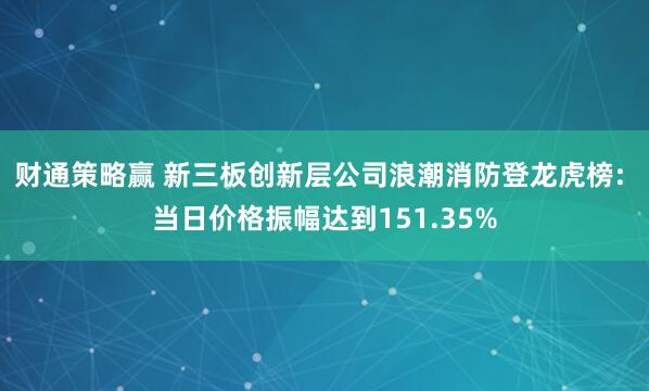 财通策略赢 新三板创新层公司浪潮消防登龙虎榜: 当日价格振幅达到151.35%